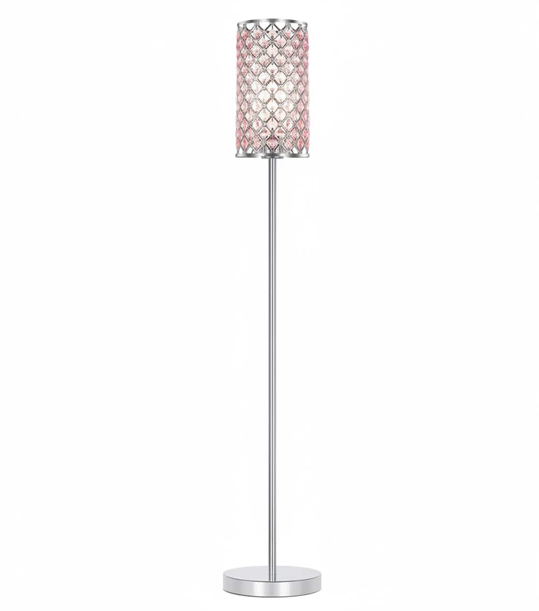 FINEAK - Silver Crystal Bedroom Floor Lamp,Elegant Tall Pole Standing Light with Shade, Foot Switch & E26 Base - Pink