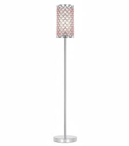 FINEAK - Silver Crystal Bedroom Floor Lamp,Elegant Tall Pole Standing Light with Shade, Foot Switch & E26 Base - Pink