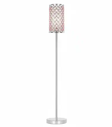 Front. FINEAK - Silver Crystal Bedroom Floor Lamp,Elegant Tall Pole Standing Light with Pink Shade, Foot Switch & E26 Base - Pink.