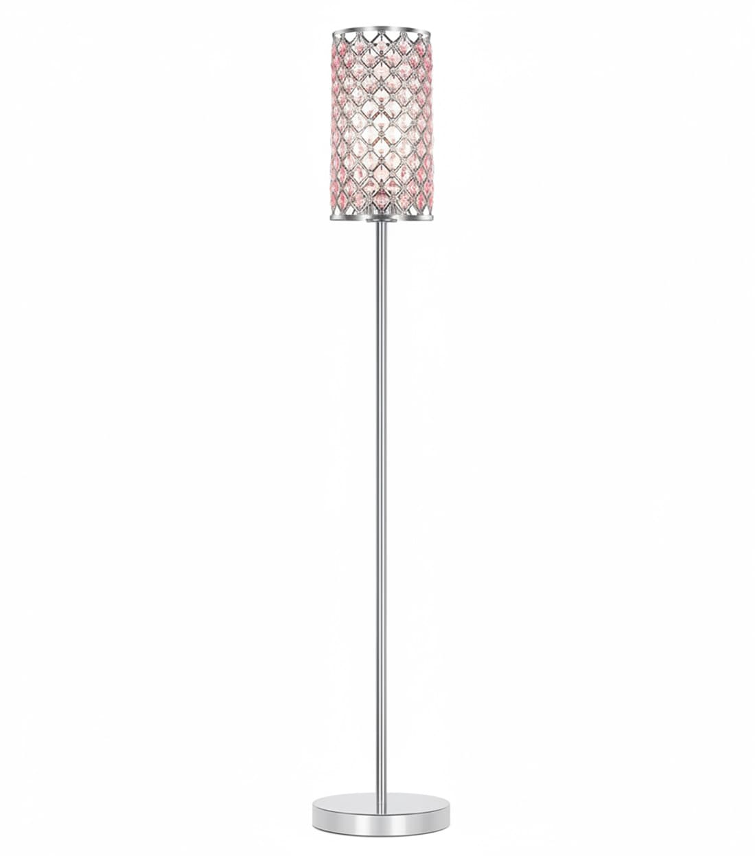 Front. FINEAK - Silver Crystal Bedroom Floor Lamp,Elegant Tall Pole Standing Light with Pink Shade, Foot Switch & E26 Base - Pink.