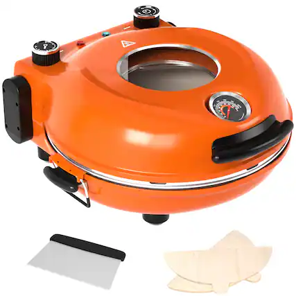 Front. Topteng - 12 Inch Countertop Electric Pizza Oven - 800°F Fast Cooking, Removable Ceramic Stone & Viewing Window - Red.