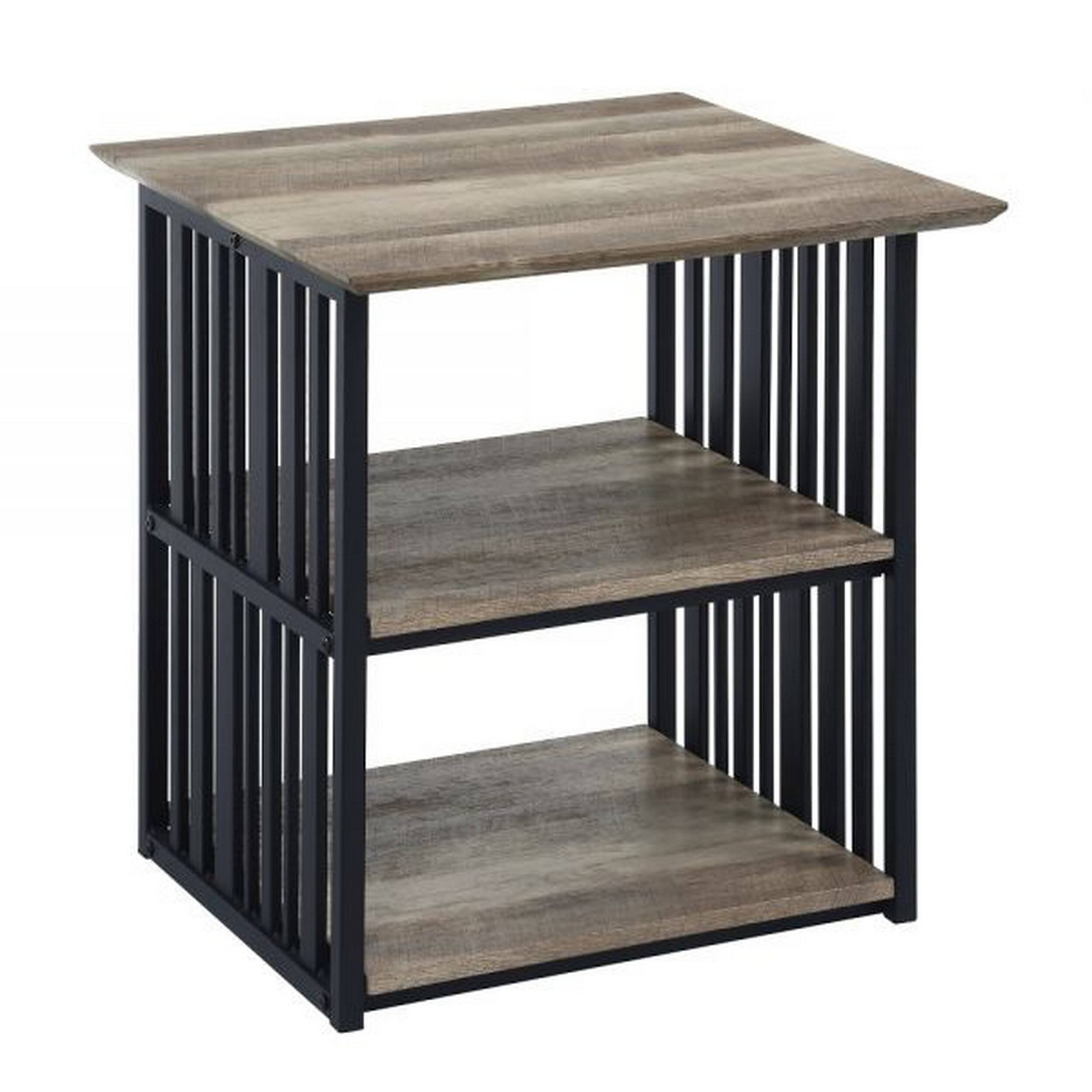Alt View 2. Manhattan Lane - Nori 23 Inch Nightstand, 2 Shelves, Metal Base, MDF - Brown, Black.