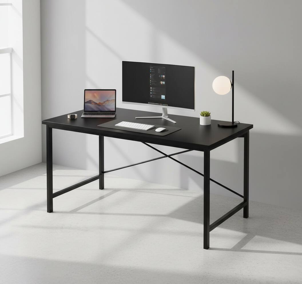 Alt View 5. AOITUN - 44 Inch Black Computer Desk, Minimalist Writing Table with Metal X-Frame, Small Home Office Study Table - Black.