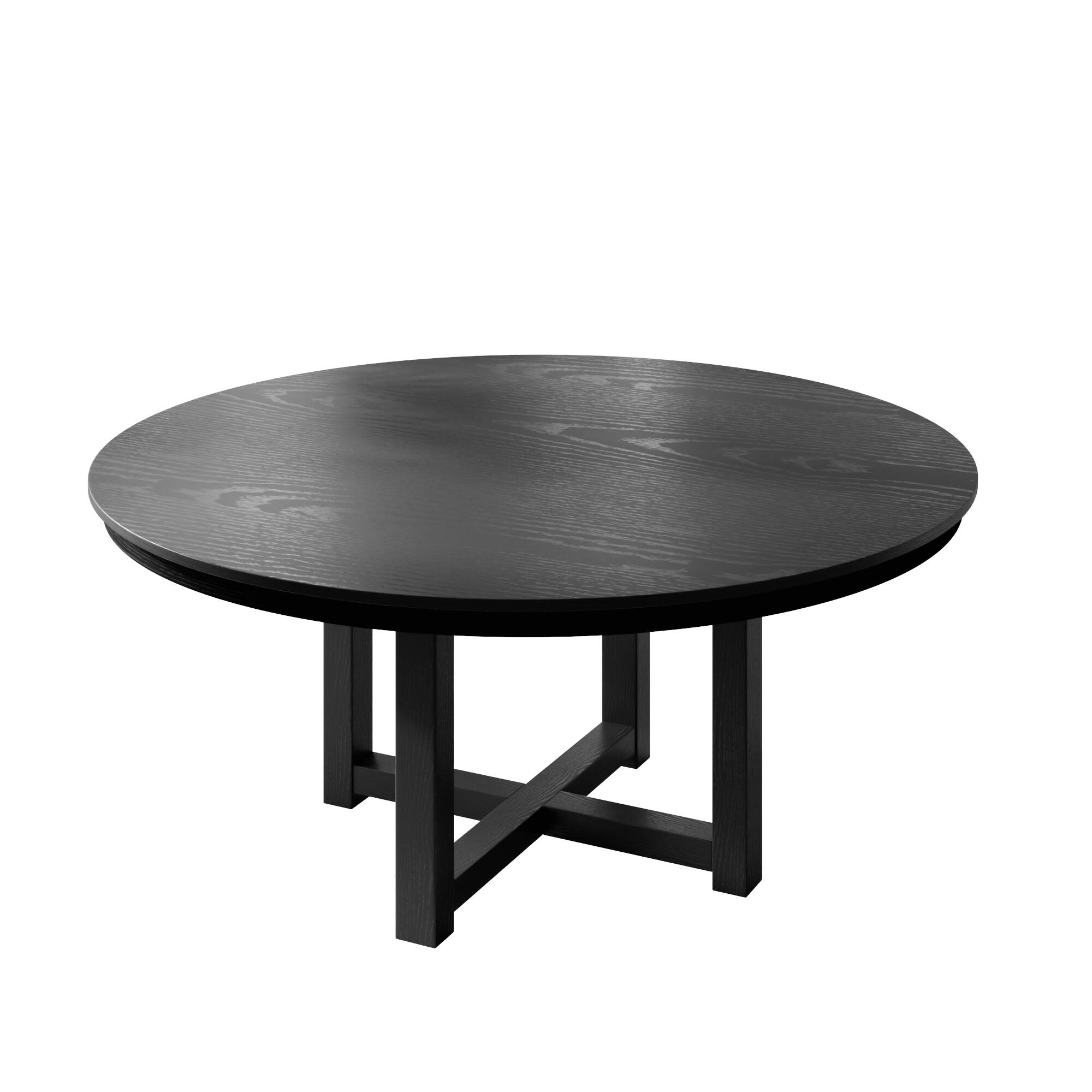 Alt View 4. Lirago - 59" Solid Wood Round Dining Table with Double Pedestal Large Kitchen Table Seats 6 for Dining Room - Black.