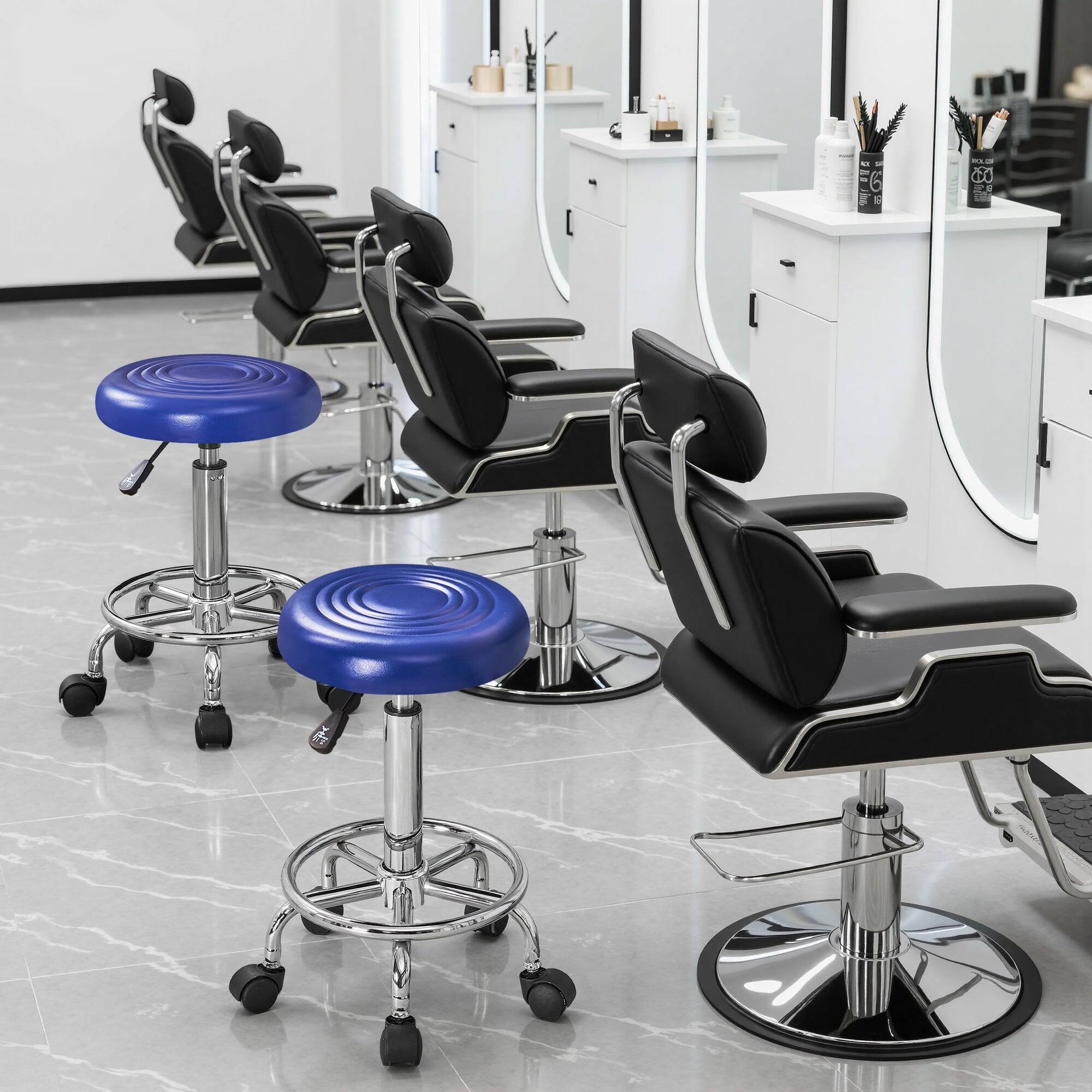 Alt View 5. Vecelo - Round Rolling Stool Chair PU Leather Height Adjustable Swivel Drafting Work SPA Shop Medical Salon Stools with Wheels - Blue.