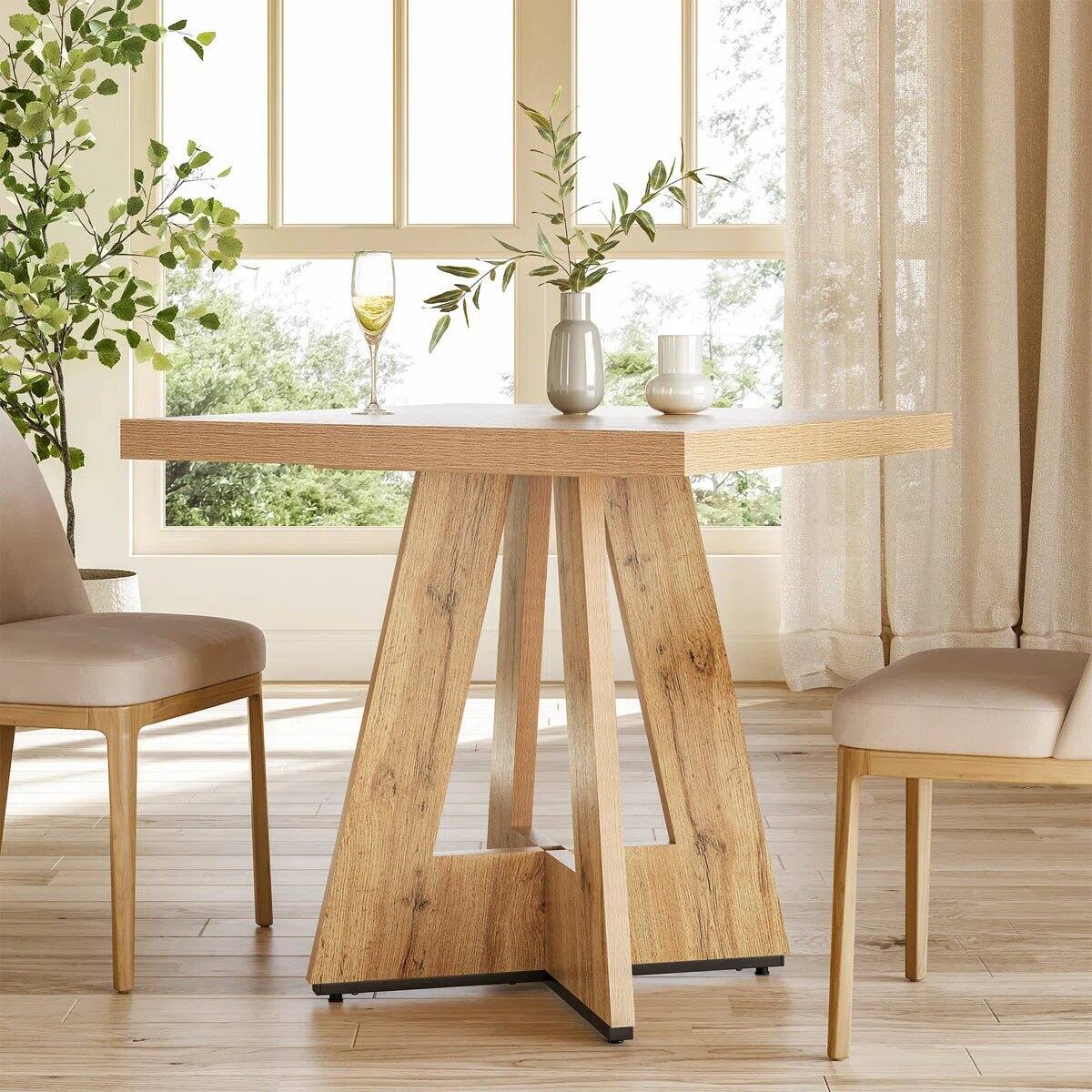 Back. Tribesigns - Dining Table with Engineered Wood Construction and Square Top for Dining Room and Kitchen - Light Brown.