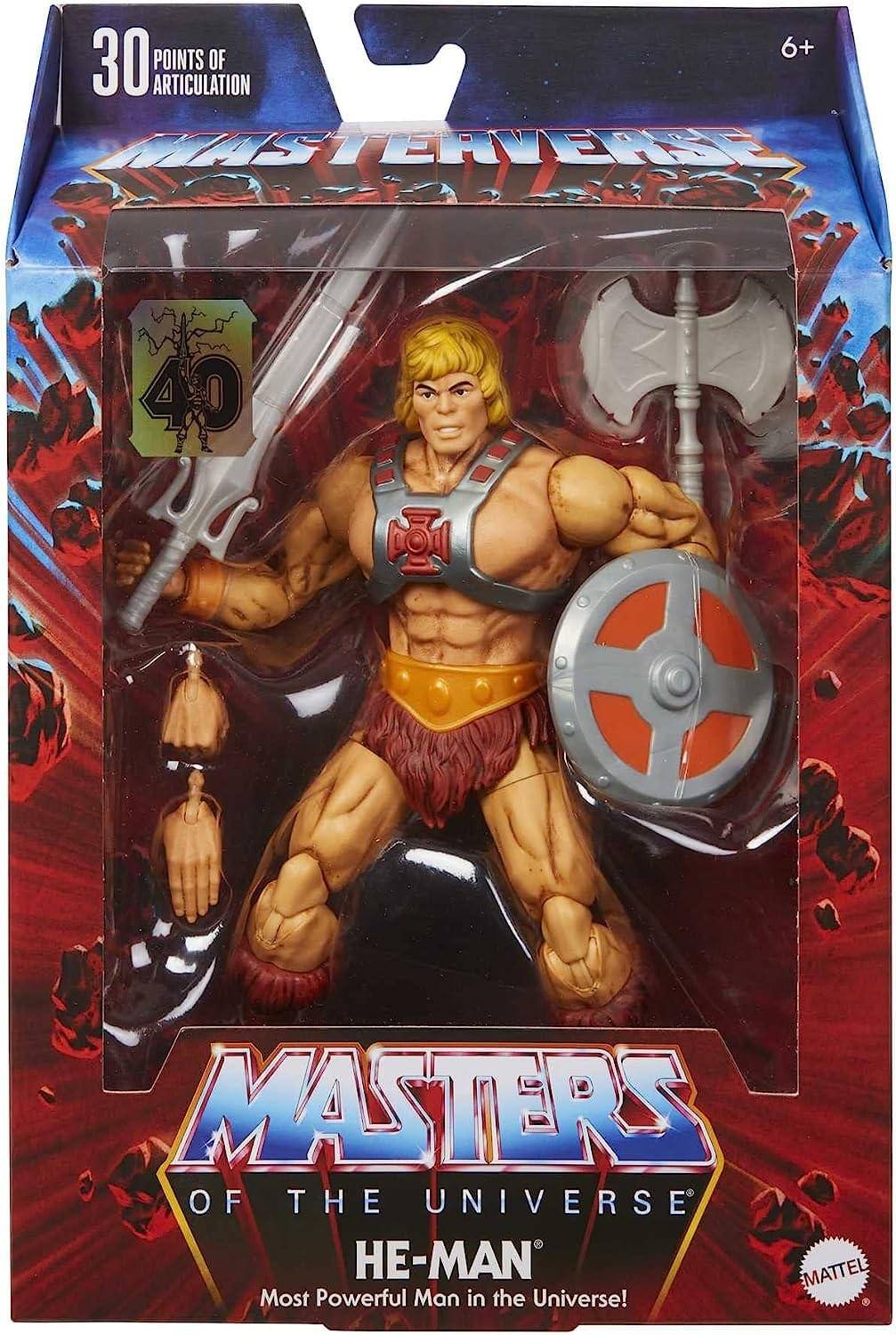 6+  
30 POINTS OF ARTICULATION  
40  
MASTERS OF THE UNIVERSE  
HE-MAN  
Most Powerful Man in the Universe!  
MATTEL