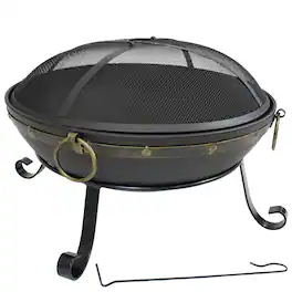 Sunnydaze - 25 in Victorian Steel Fire Bowl with Handles and Spark Screen - Black