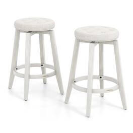 Costway - 26" Swivel Bar Stool Set of 2 Upholstered Counter Height Rubber Wood Frame - White