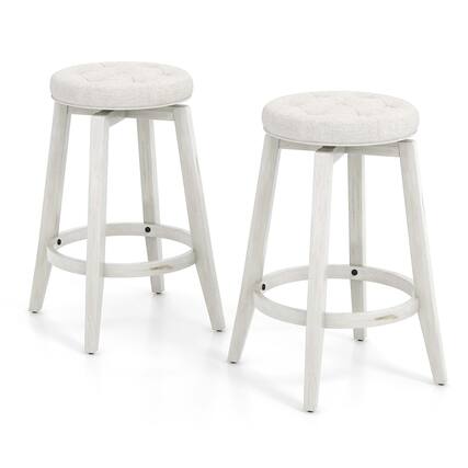 Front. Costway - Costway 26" Swivel Bar Stool Set of 2 Upholstered Counter Height Rubber Wood Frame - White.