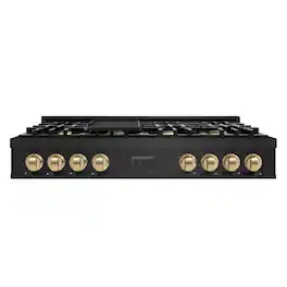 ZLINE - Autograph 48 in. Slide-In Classic Rangetop w/ 8 Burners in Black Stainless Steel & Bronze Accents - Black Stainless Steel