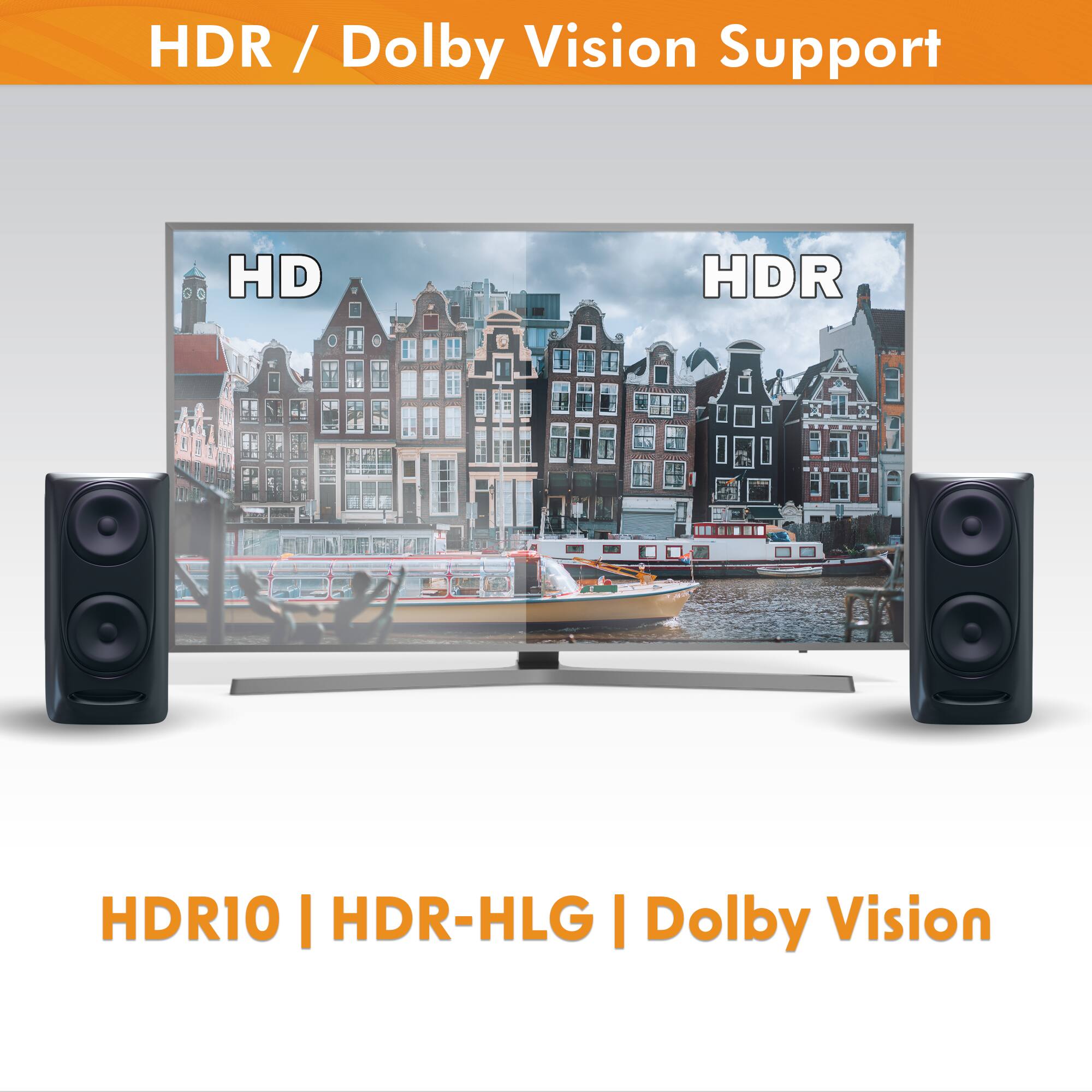 HDR / Dolby Vision Support

HD

HDR

HDR10 | HDR-HLG | Dolby Vision