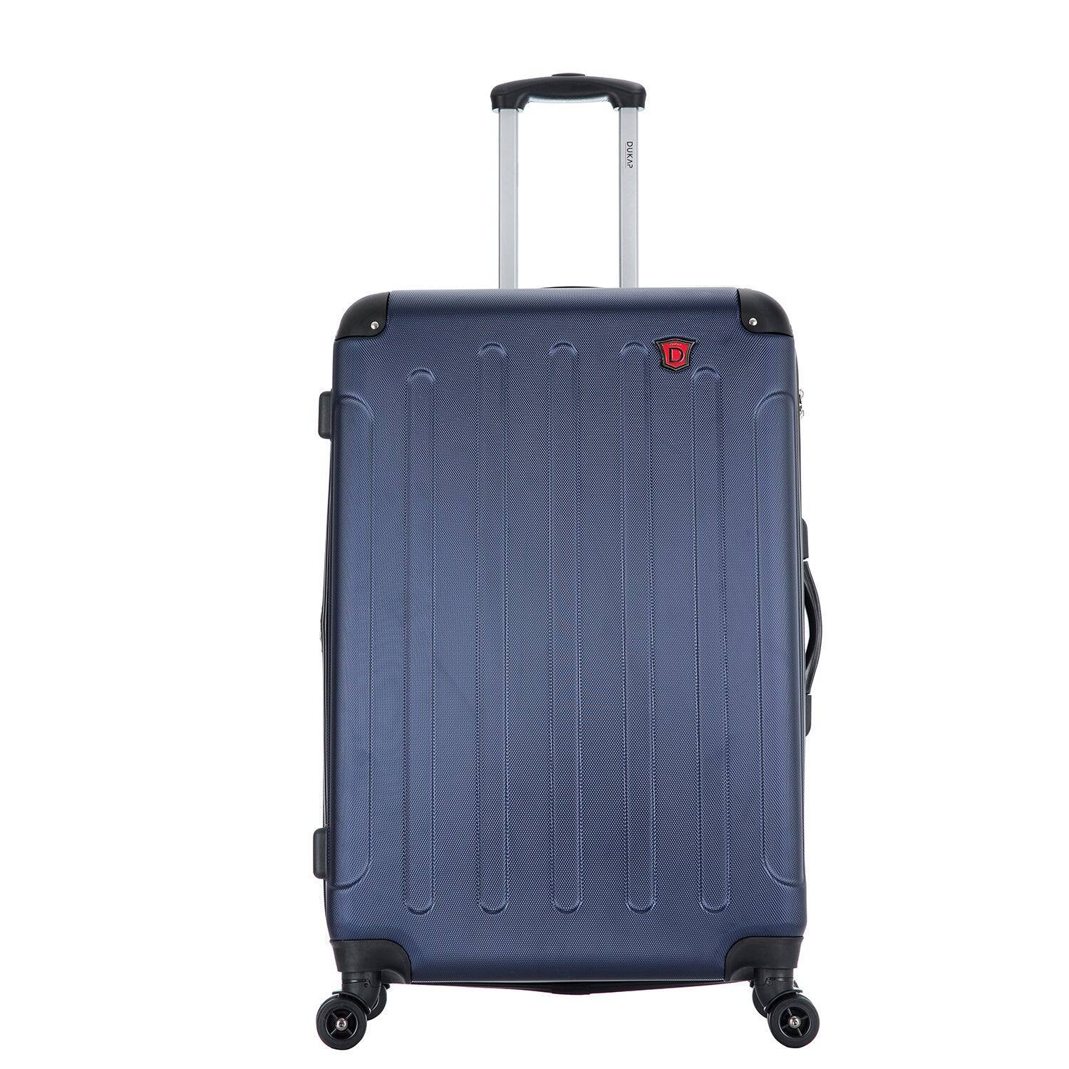 Angle. DUKAP - Intely Hardside Spinner Luggage 28" with Integrated Digital Weight Scale - BLUE.