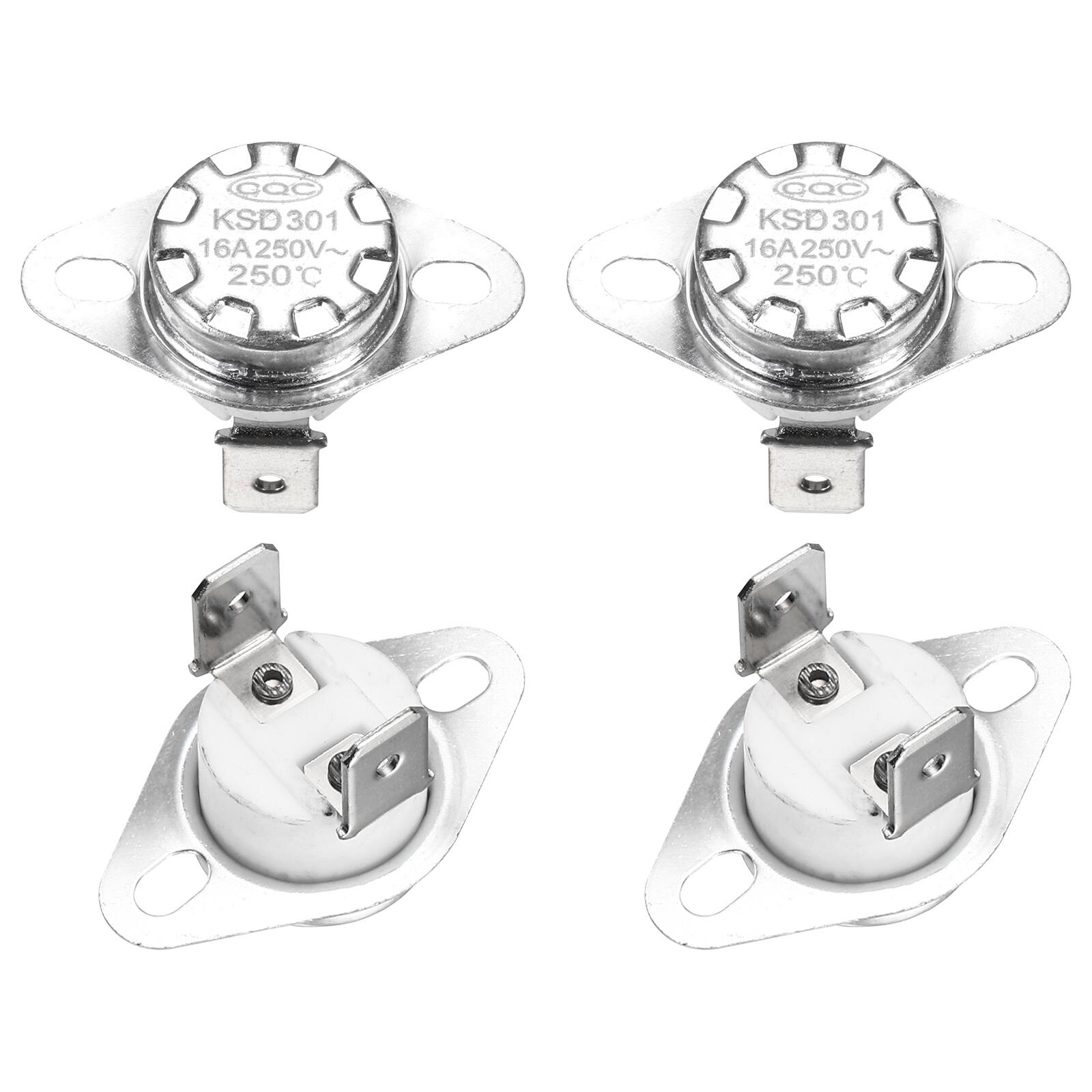 Unique Bargains - KSD301 Thermostat 75°C/167°F 16A Normally Closed N.C Temperature Switch for Microwaves/Oven 4pcs Ceramic - Silver
