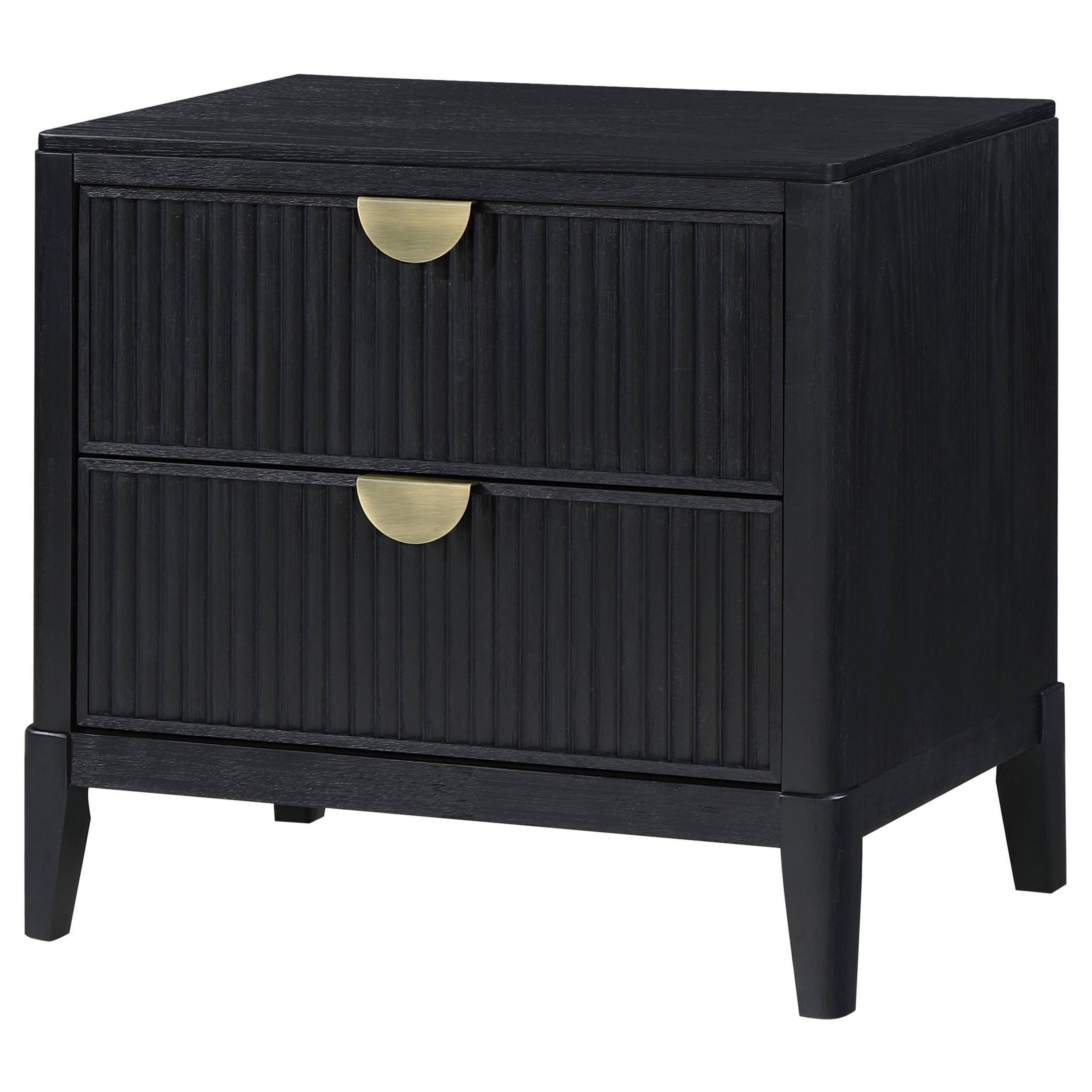 Alt View 1. Manhattan Lane - Jack Nightstand, 2 Drawers,  Metal Handles, Wire Brushed  Wood - Black, Gold.