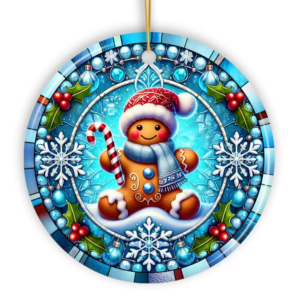 Front. OrnamentallyYou - Crystal Snow Gingerbread Man Ornament Magical Gift and Decor for Christmas Tree - Multi-colored.
