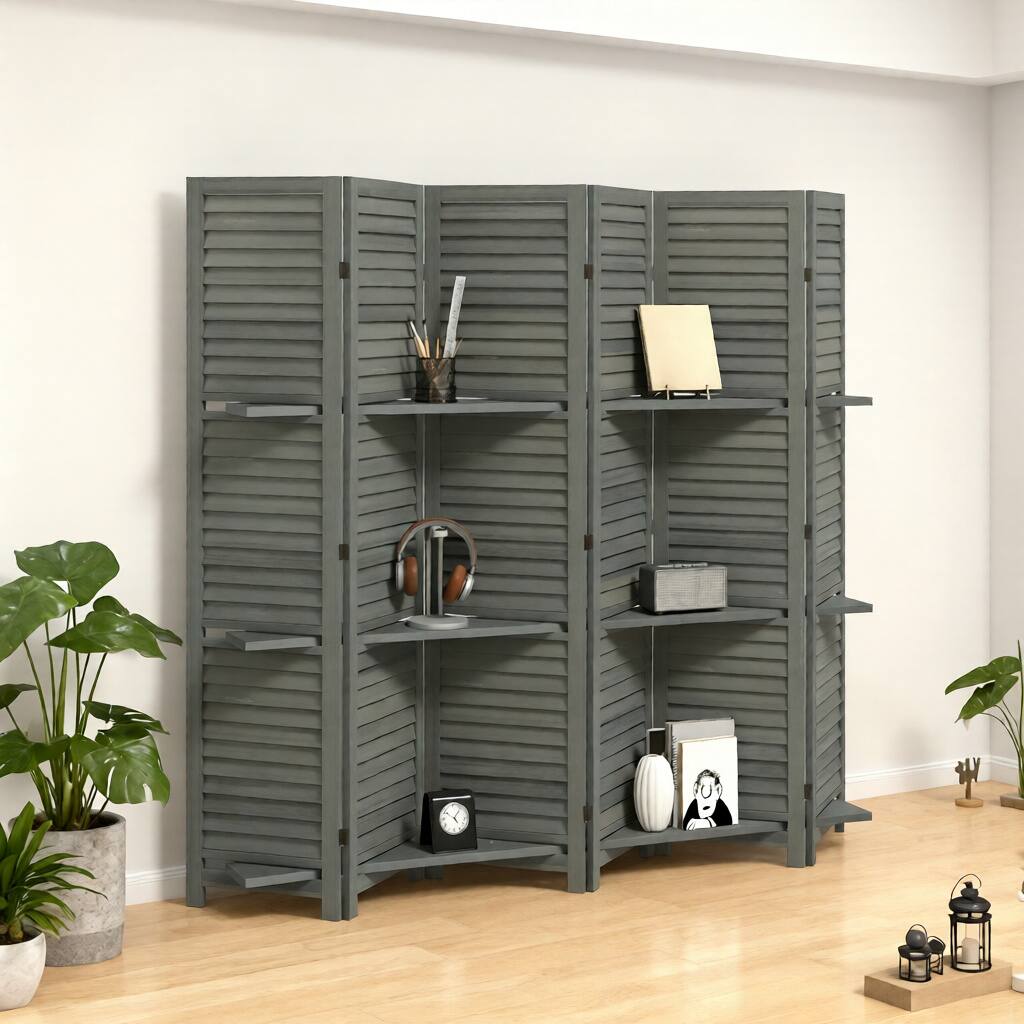 Angle. COWLOWN - 6 Panel Folding Room Divider Privacy Screen Freestanding for Home Use Charcoal Gray - Charcoal Gray.