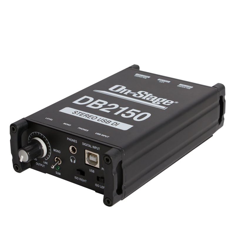 On-Stage DB2150 STEREO USB DI  
LEVEL  
PHONES  
DIGITAL INPUT  
MONO LINE OUTPUT  
SUM  
USB  
PHONES  
DIGITAL INPUT  
MONO  
LINE OUTPUT  
SUM  
ISO RIGHT  
ISO LEFT
