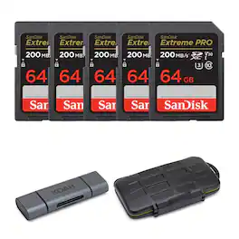 SanDisk - 64GB (5-Pack) Extreme PRO Memory Card with Storage Case, Card Reader