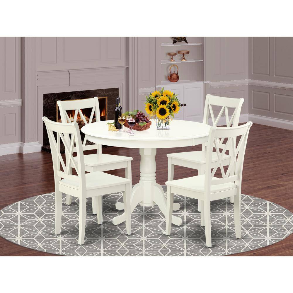 Left. East West Furniture - Dining Room Set Linen White - Brown.
