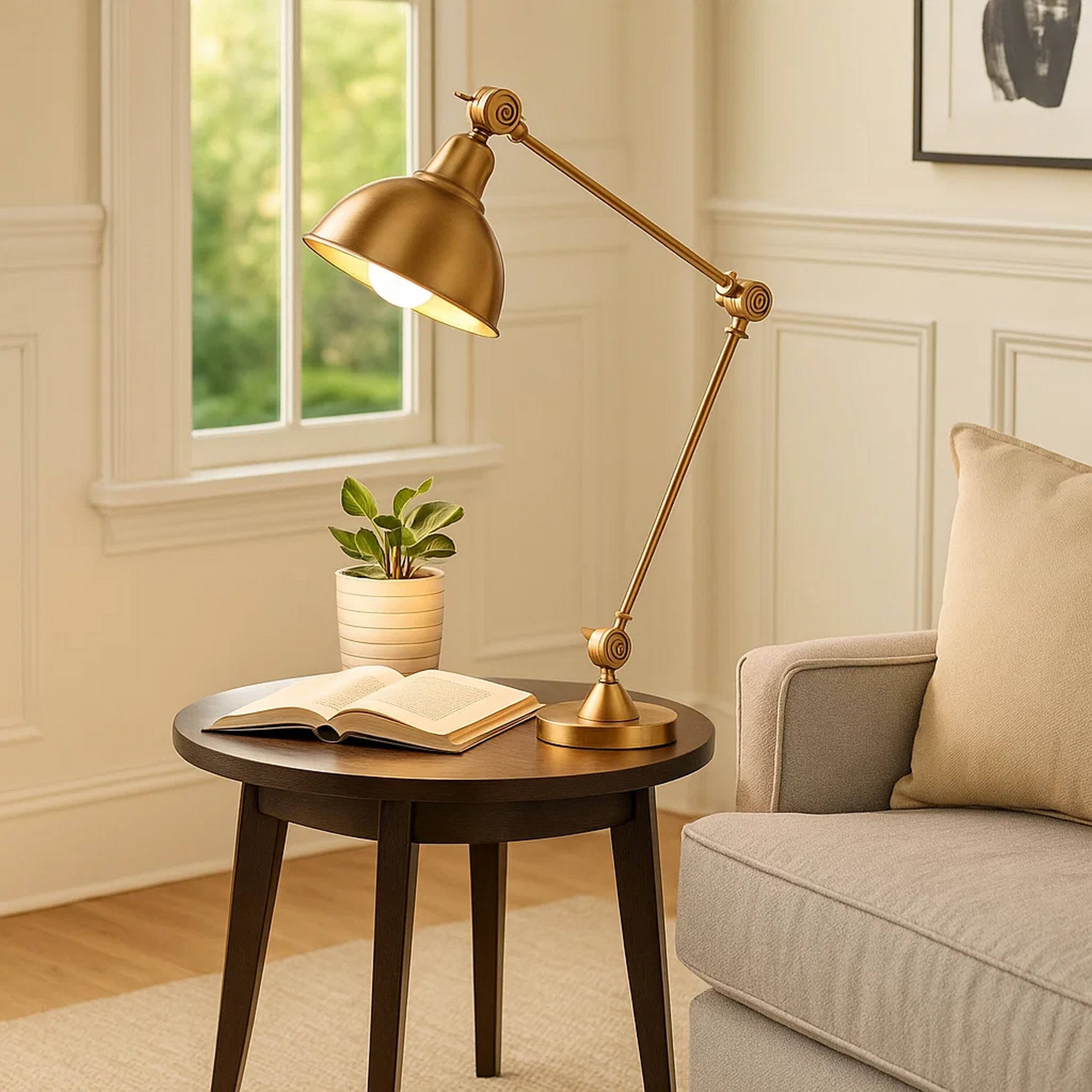 Alt View 3. Manhattan Lane - Table Lamp with Adjustable Tubular Metal Frame - Brass.