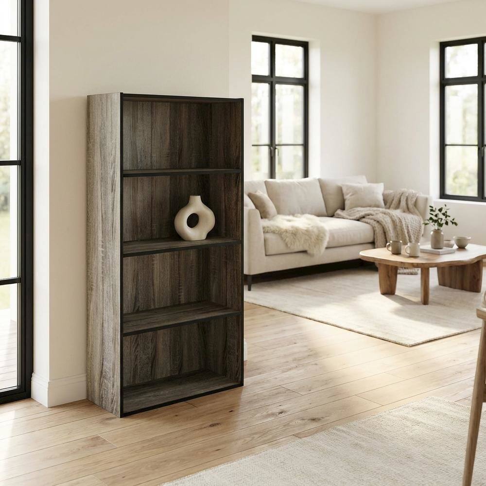 Left. FurniFact - Engineered Wood bookcase with simple design for home or office storage - French Oak.
