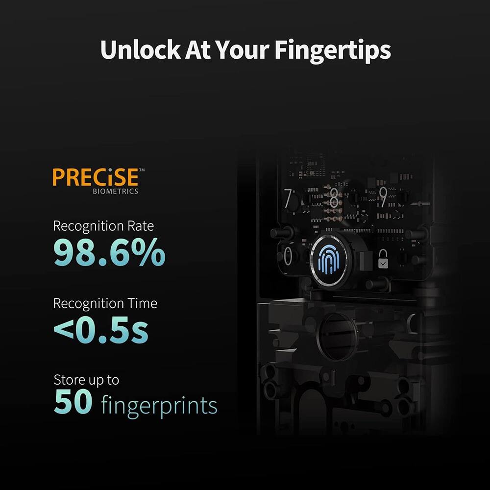 Unlock At Your Fingertips

PRECiSE BIOMETRICS

Recognition Rate  
98.6%

Recognition Time  
<0.5s

Store up to  
50 fingerprints