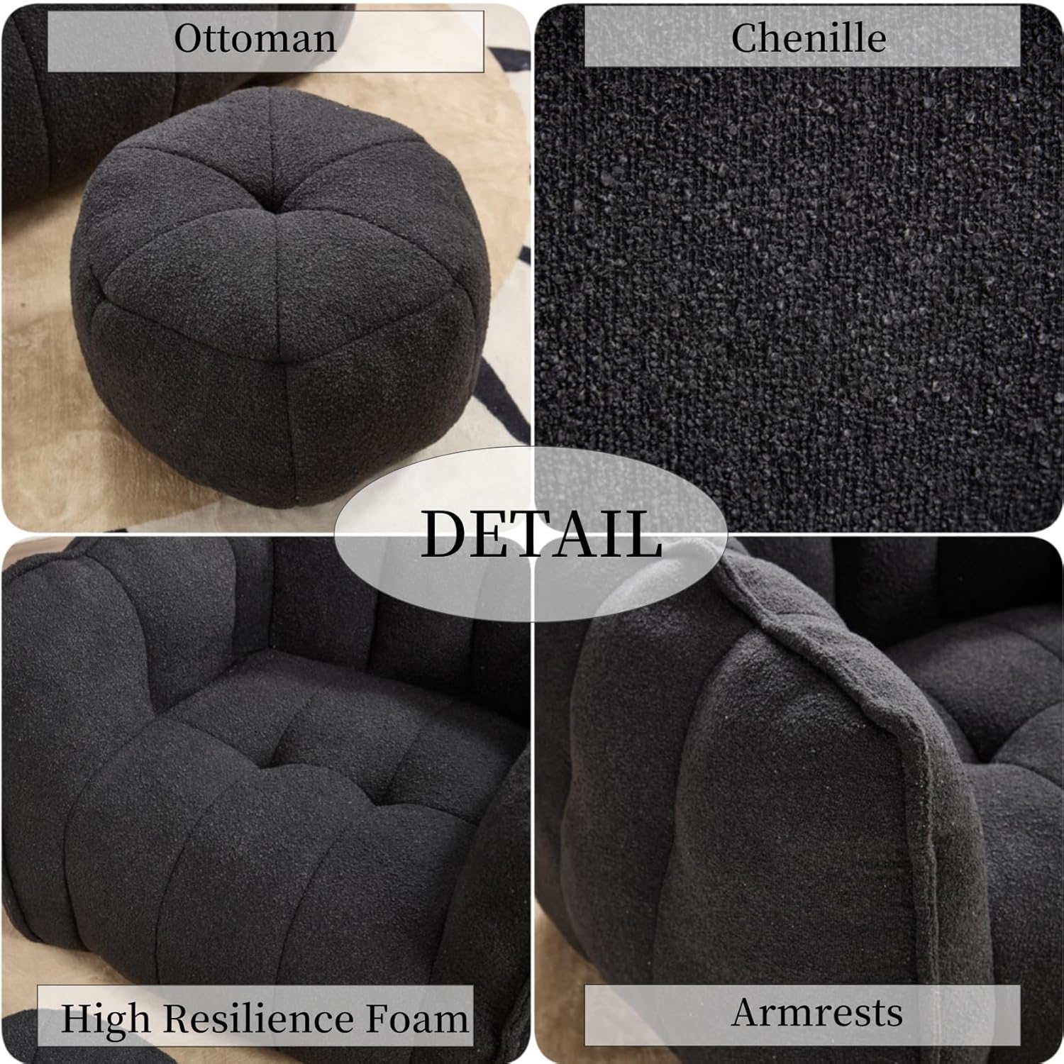 Ottoman Chenille DETAIL High Resilience Foam Armrests
