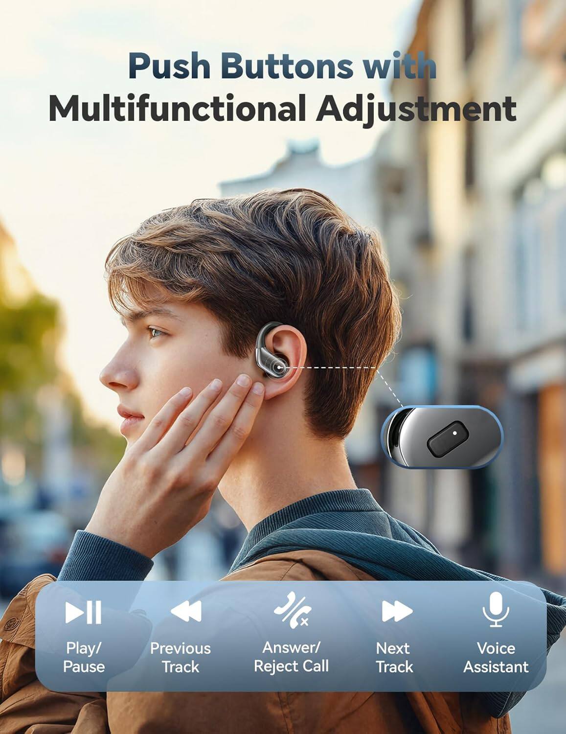 Push Buttons with Multifunctional Adjustment

- Play/ Pause
- Previous Track
- Answer/ Reject Call
- Next Track
- Voice Assistant