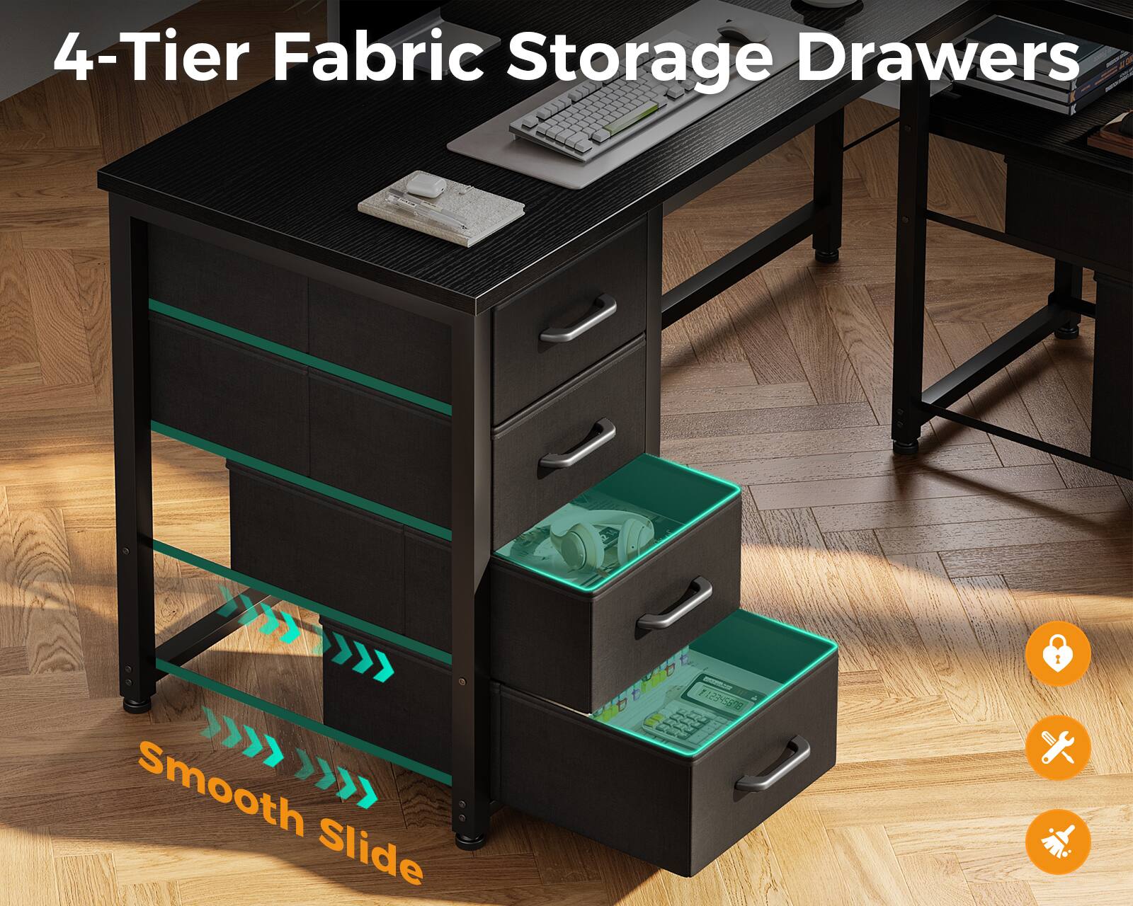 4-Tier Fabric Storage Drawers Smooth Slide
