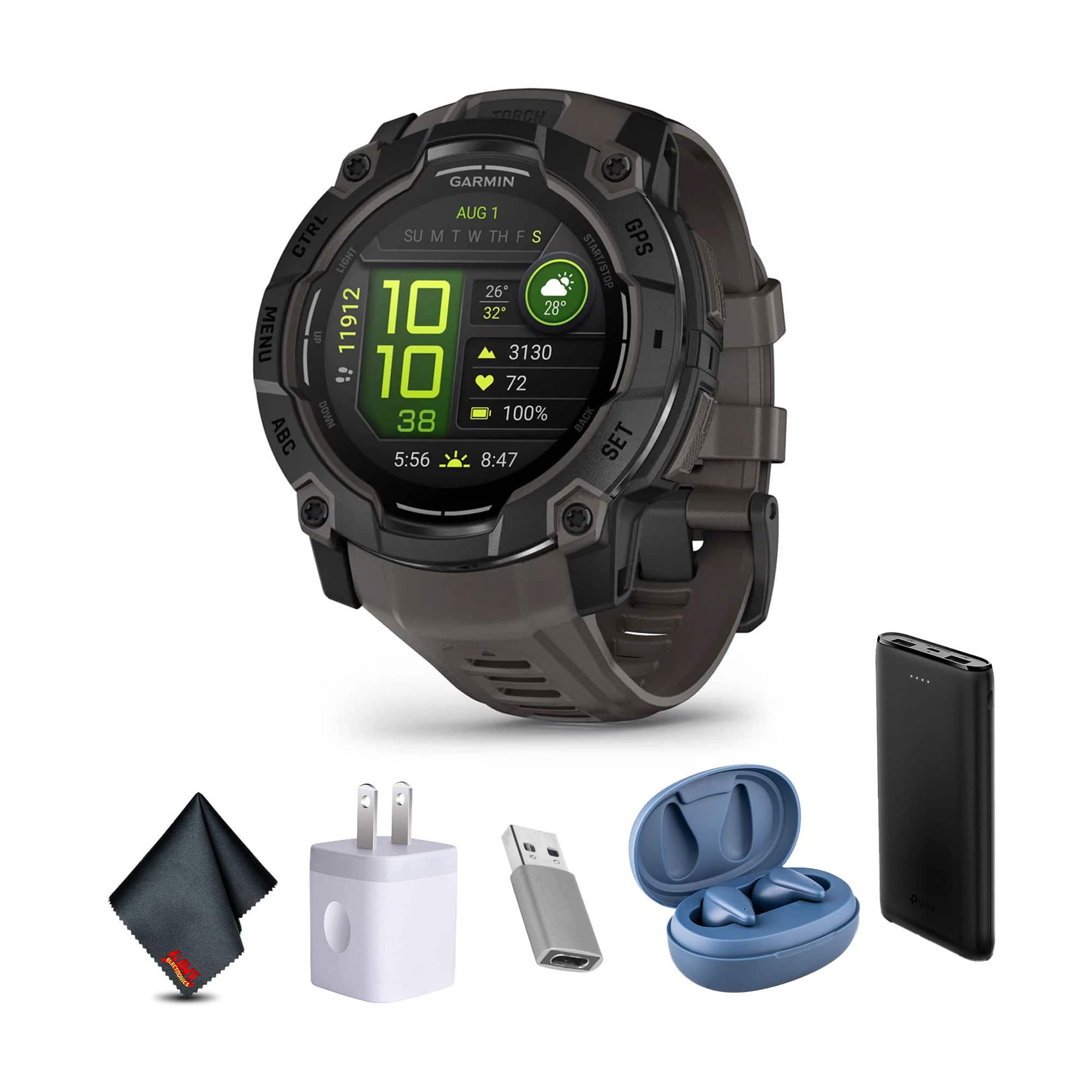 Garmin - Instinct 3 50mm Outdoor GPS Smartwatch, 24 Days Battery Life Charcoal Bundle - Off-White - (2025)