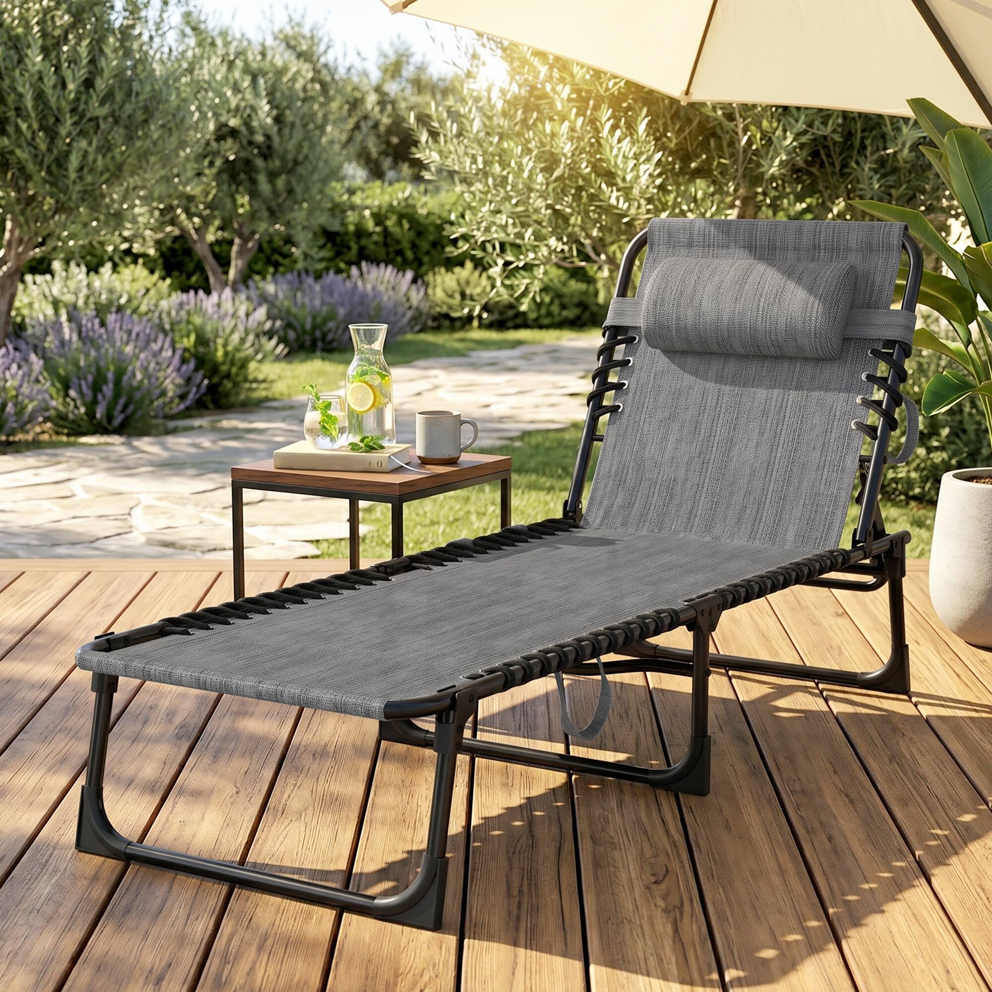 Alt View 1. Outsunny - Chaise Lounge Chair Outdoor, Sun Tanning Chair with Side Pocket - Grey.