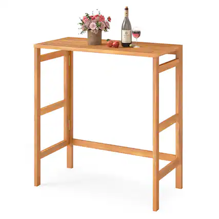 Front. Gymax - Gymax Acacia Wood Outdoor Bar Table w/Slatted Tabletop for Balcony Backyard Garden - Yellow.