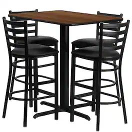 Emma + Oliver - 24"W x 42"L Rectangular Laminate Table Set & 4 Ladder Back Stools - Walnut Top/Black Vinyl Seat