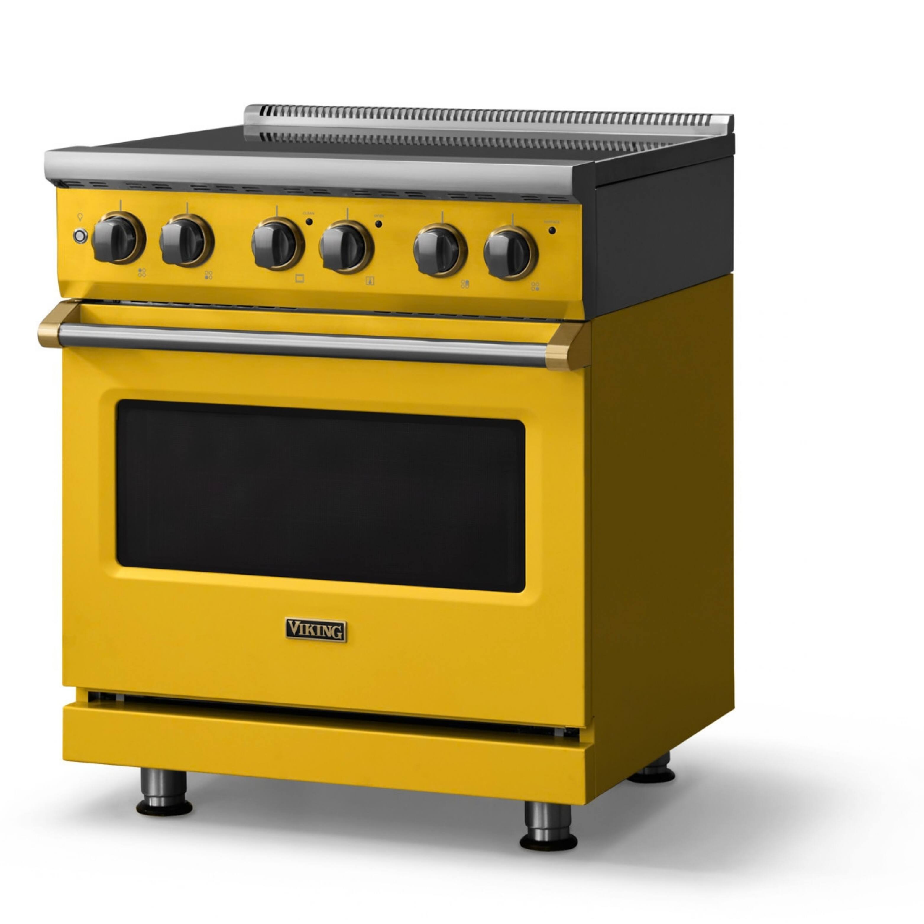 Angle. Viking - 30"W. Pro5S 4.7 Cu. Ft. Freestanding 4 Element  Electric Convection Range - Daffodil/Brushed Brass - Daffodil.