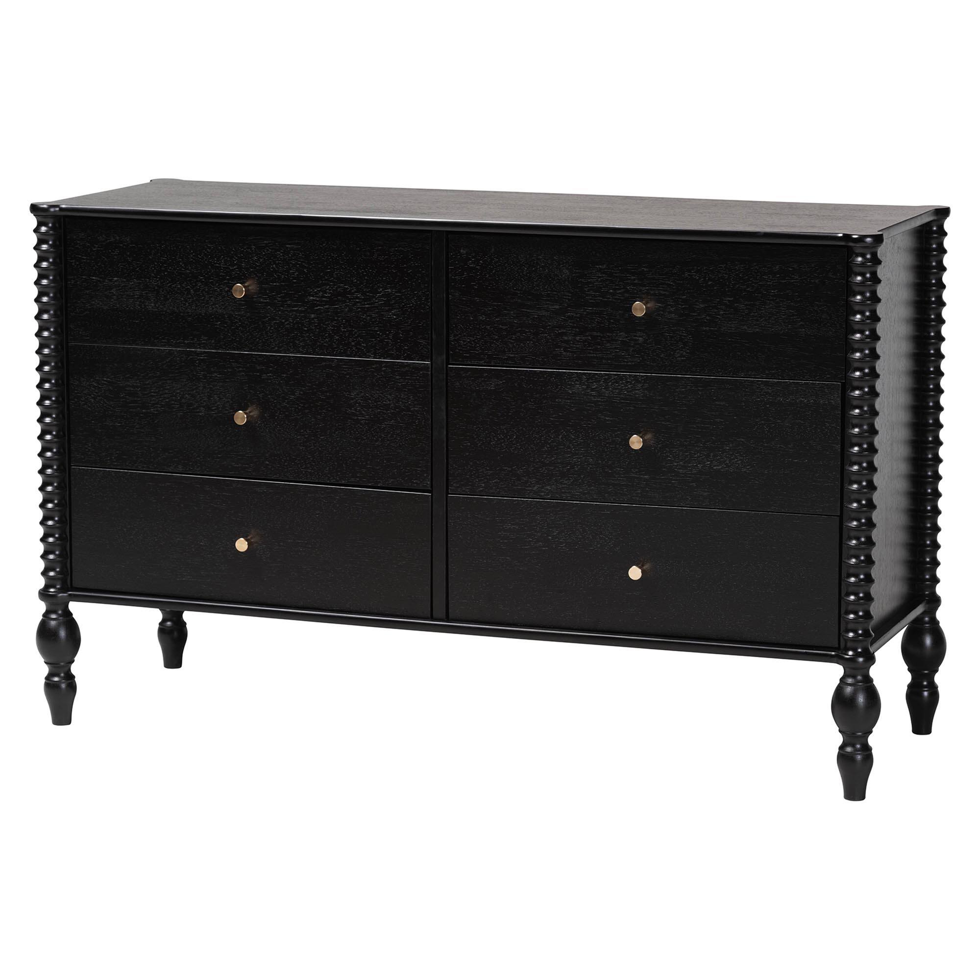 Alt View 2. Baxton Studio - Denita Spindle 4-Piece Bedroom Set - Farmhouse Platform Bed with Matching Dresser, Chest, and 1-Drawer Nightstand, Twin - Black.