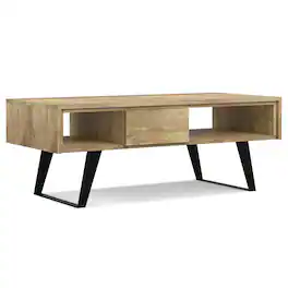 Simpli Home - Lowry SOLID MANGO WOOD and Metal 48 inch Wide Rectangle Modern Industrial Coffee Table - Natural