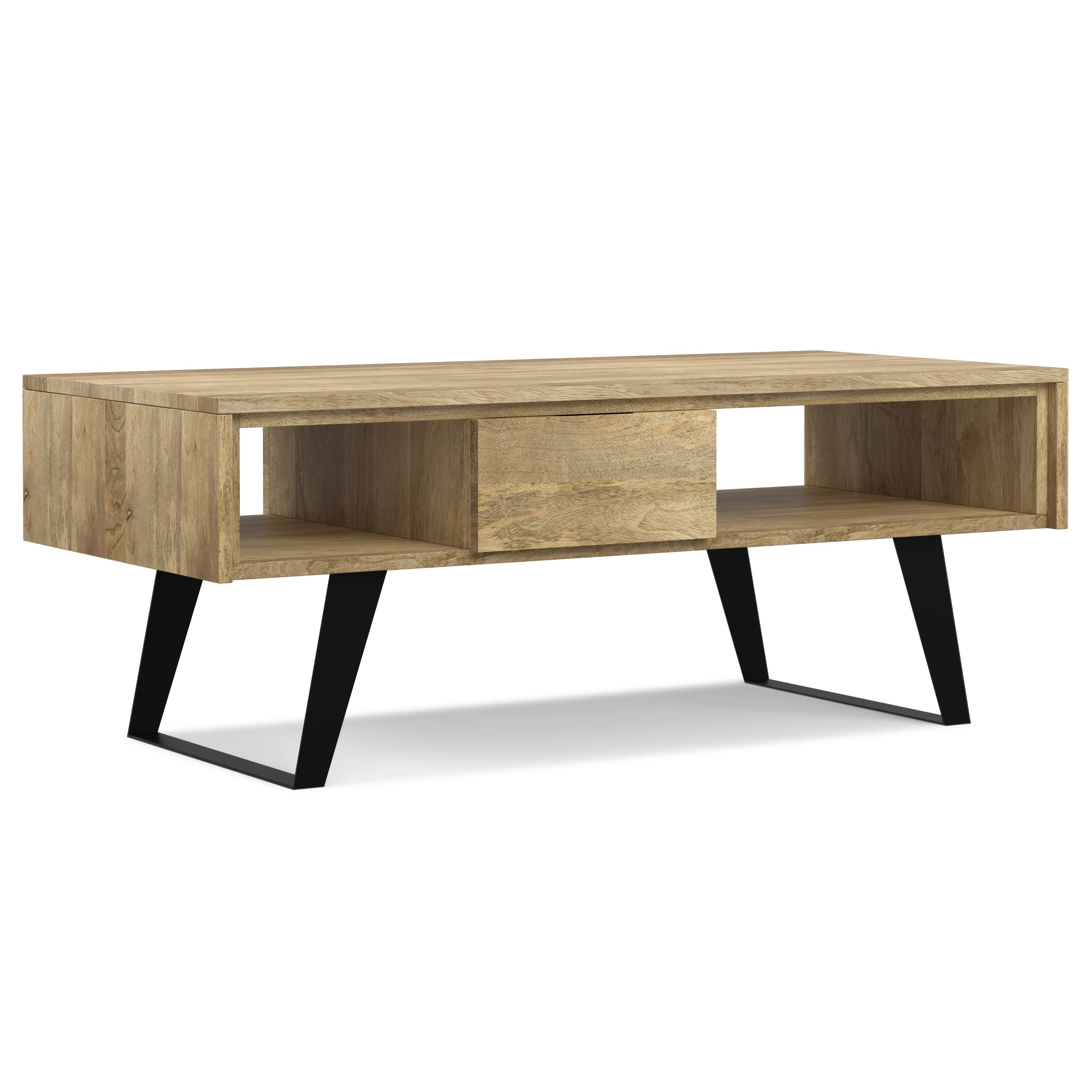 Front. Simpli Home - Lowry SOLID MANGO WOOD and Metal 48 inch Wide Rectangle Modern Industrial Coffee Table in Natural - Natural.