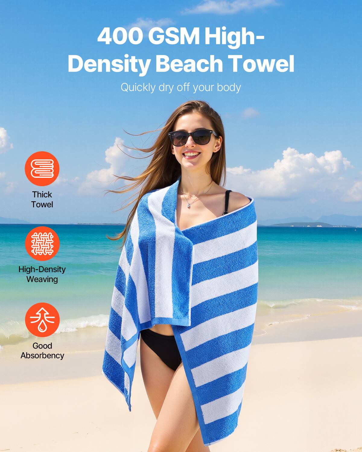 VEVOR Beach Towel, 4 Pack Oversized Beach Towels, 30 x 60 in