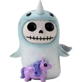 Pacific Trading - Furrybones Whally Skeleton in Narwhal Costume with a Toy Unicorn Figurine - Blue