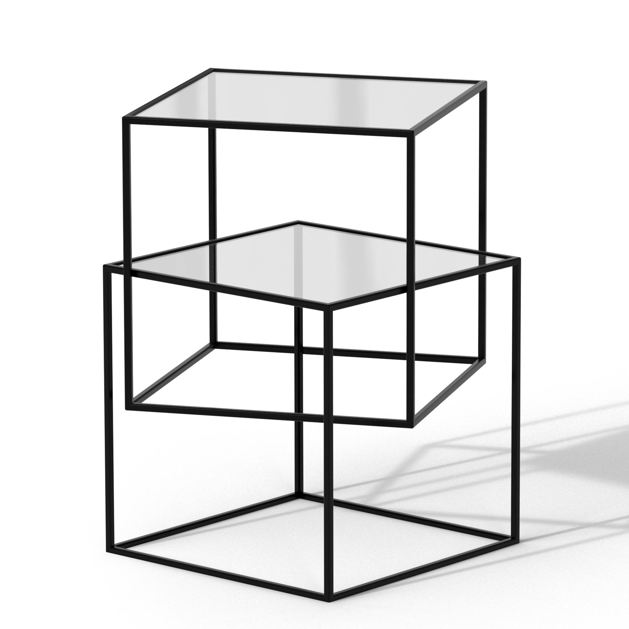 Angle. VIVZONE - Glass Double Layer 3D Floating Side Table - Black.