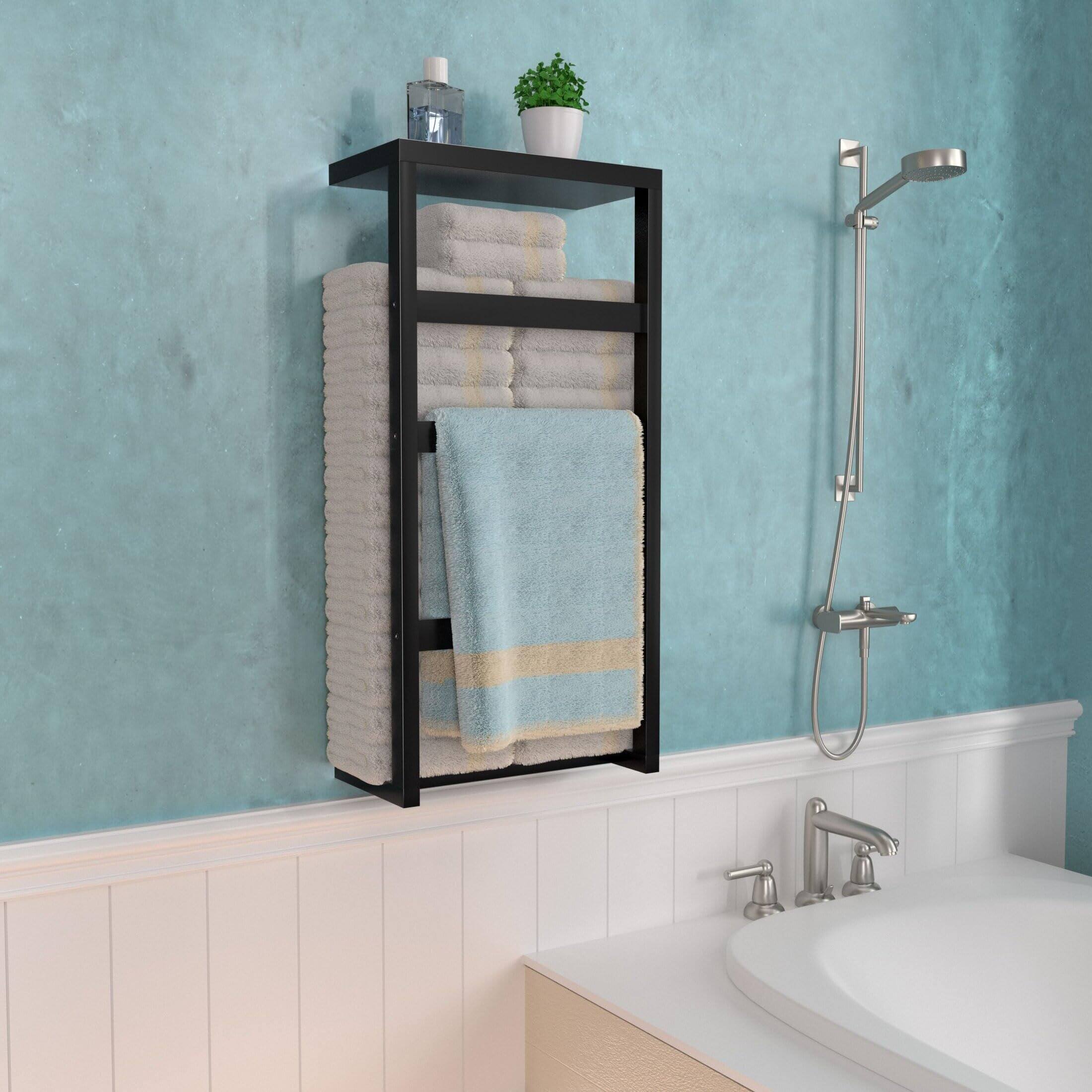 Left. Dazzed Corner - 4-Tier Bamboo Wall Blanket Ladder, Towel Racks - Black.