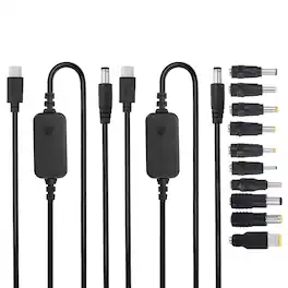 Unique Bargains - 2pcs USB-C to DC PD Adapter w/ 10 Tips, 5V-20V PD Cable for Routers, Laptop, Speaker - Black