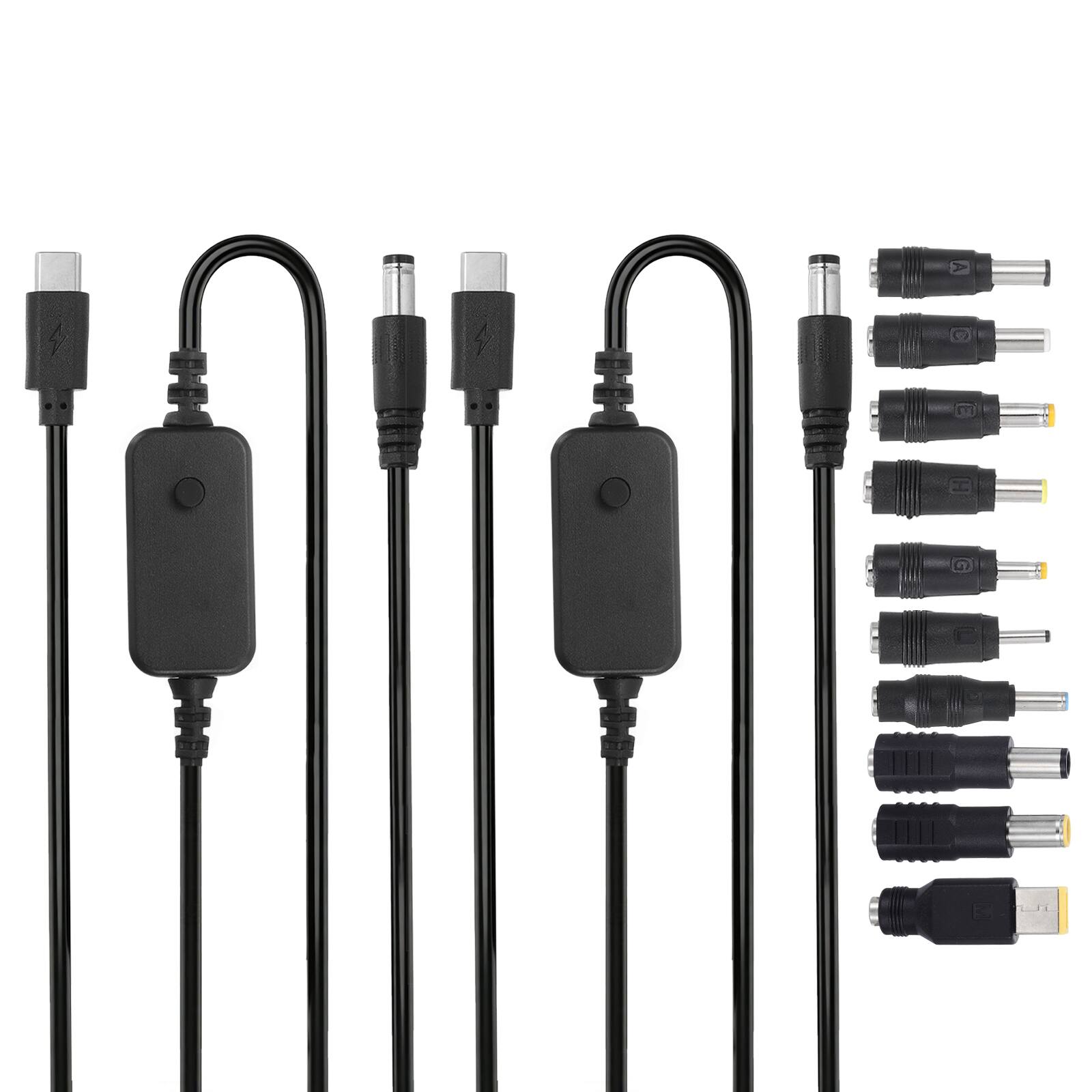 Front. Unique Bargains - 2pcs USB-C to DC PD Adapter w/ 10 Tips, 5V-20V PD Cable for Routers, Laptop, Speaker - Black.