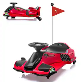 Jojoka - 24V Electric Drift Go Kart for Kids, 180W Motor Ride On Car w/LED Lights, Music, USB, 7.5MPH Speed & Low-Power Alert - Red