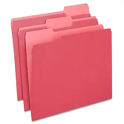 Front. Staples - Staples File Folders, 1/3-Cut Tab, Letter Size, Red, 100/Box (ST224519-CC) - Red.