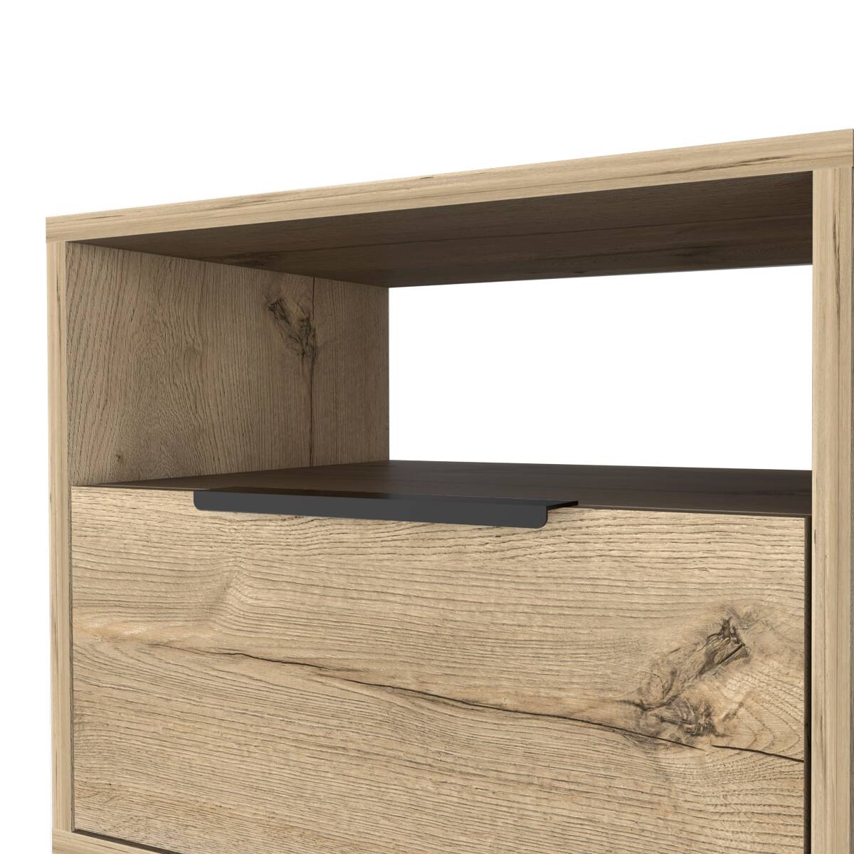 Alt View 1. Loheer - Loheer Light Oak Nightstand with Open Shelf, Single-Door Cabinet and Hairpin Legs - Beige.