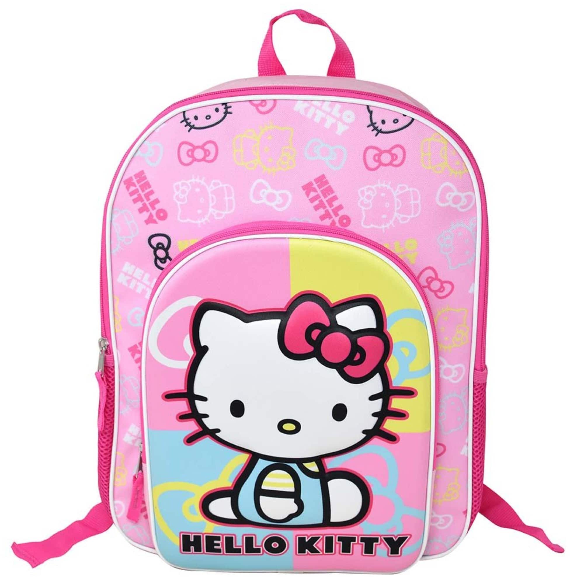 Hello Kitty with Bows all over 16" Kids Backpack for Girls, with a Large front Pocket - Pink