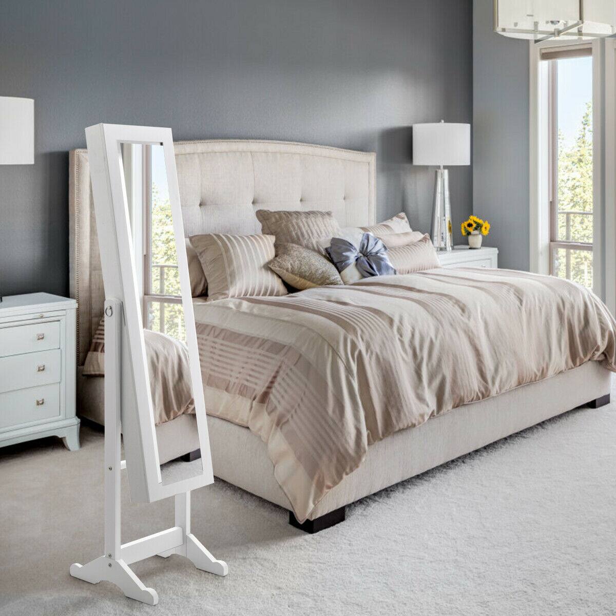 Alt View 11. Costway - Mirrored Jewelry Cabinet Mirror Organizer Storage Ring Stand - White.