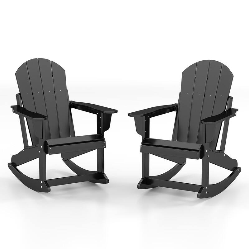 Front. FODINGHILL - Adirondack Rocking Chair Set of 2, All weather Outdoor Chair for Patio & Garden - Black.